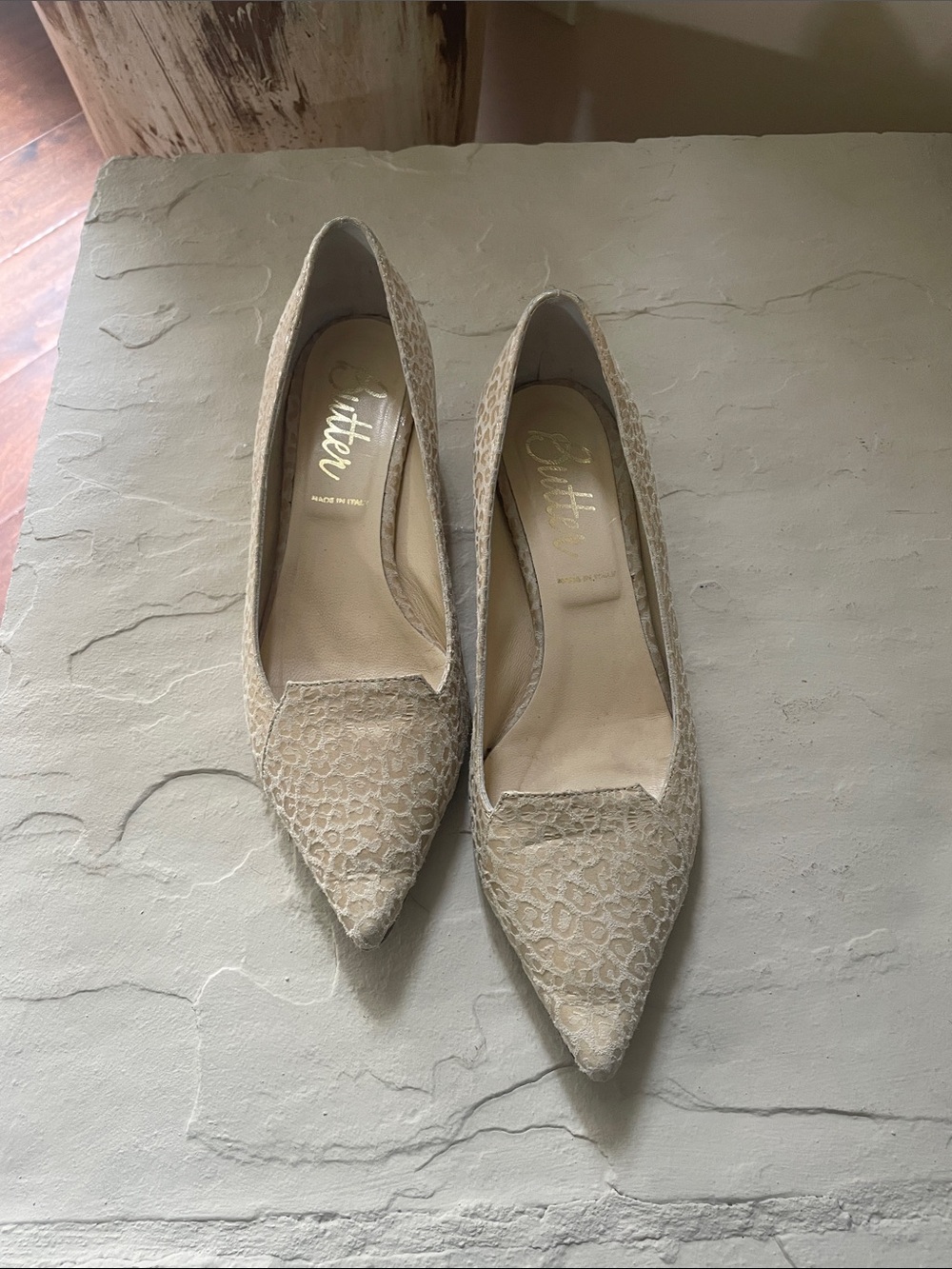 Butter Beige Pointed-Toe Kitten Heels